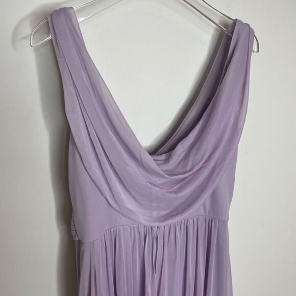 David’s Bridal Iris Long Mesh Dress with Cowl Back Detail Lavender Purple Maxi 4 - Picture 9 of 13